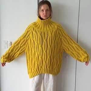 STYLEWE Mustard Cable Knit Turtleneck Sweater